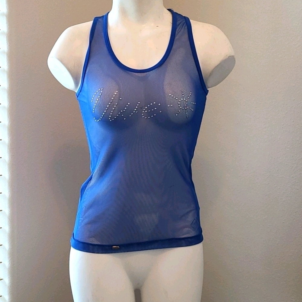 Doue Blue Mesh Studded Tank Top